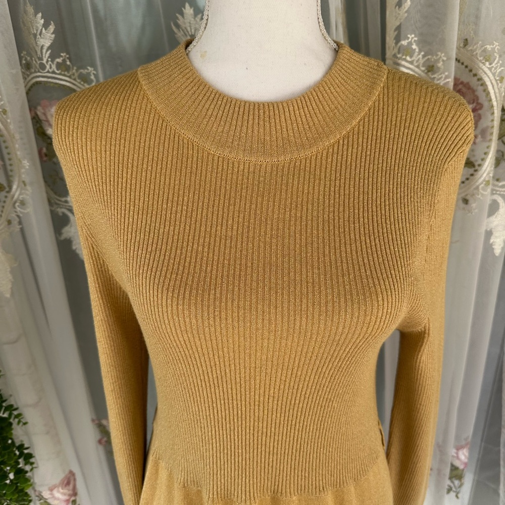 Free People Long Sleeve stretchy Dress in Gold metallic - Picture 3 of 6